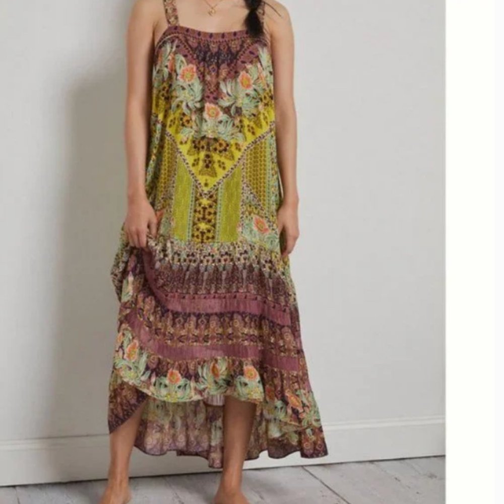 ⭐️ Lovett Tiered Floral Tropical Boho Hipster Hippie Aztec Deco Peasant Dress